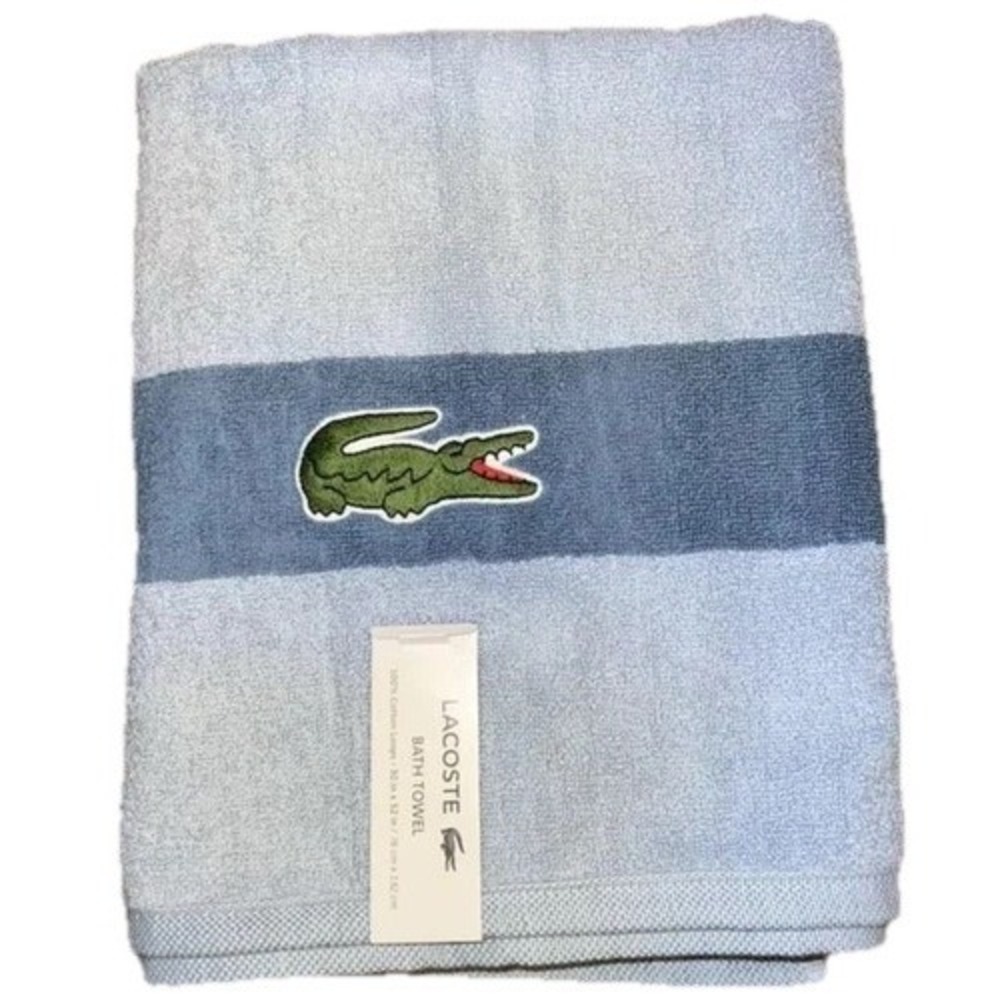 Lacoste ~ Blue Bath Towel 100% Cotton 30" x 52"‎ Blue Big Crocodile Logo (D)